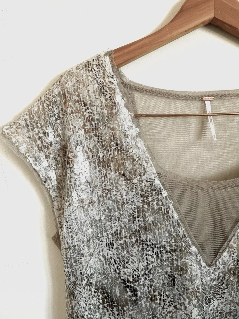 Free People Midnight Dreamer Shattered Glass Mini Dress Ivory Combo XS EUC